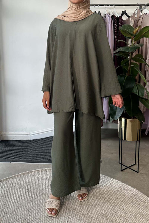 NORA V-neck two piece coord set khaki