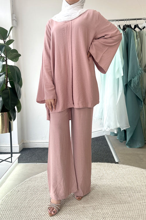NORA V-NECK COORD PINK