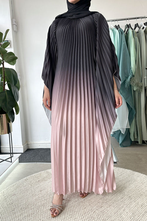 OMBRE PLEATED KAFTAN BLACK