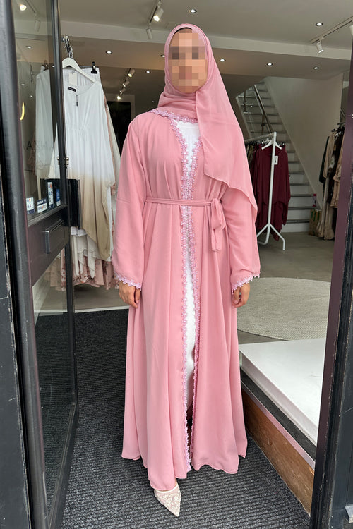 AMIRA LACE ABAYA POWDER PINK