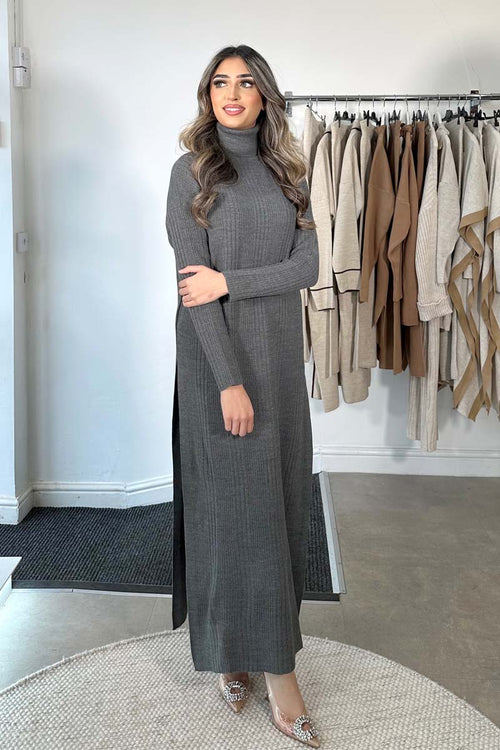 ROLL NECK TWO-PIECE SET GREY