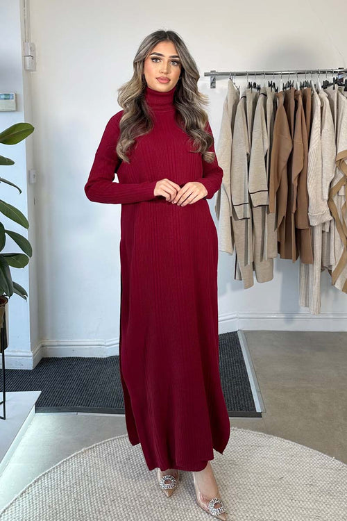 ROLL NECK TWO-PIECE SET RED