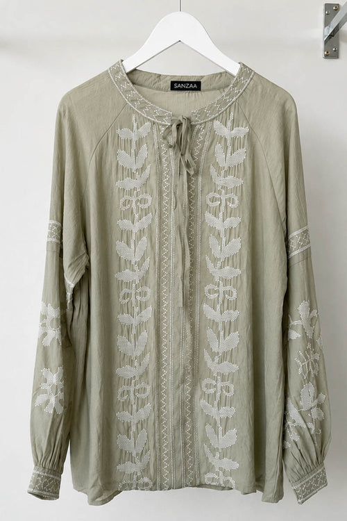 AMELIA EMBROIDERY BLOUSE SAGE