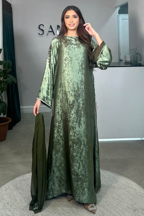 HAMIRA SHIMMER DRESS KHAKI