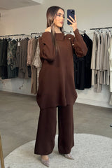 MARI GOLD BUTTON COORD BROWN