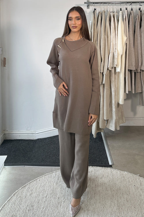 MARI GOLD BUTTON COORD TAUPE