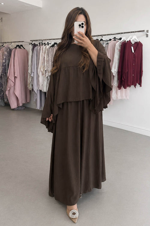 AYANA FRILL SKIRT SET BROWN