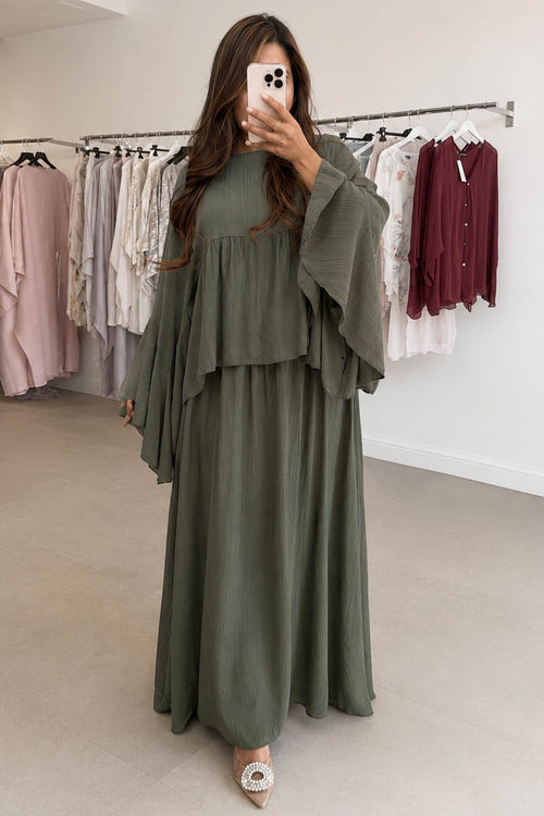 AYANA FRILL SKIRT SET KHAKI