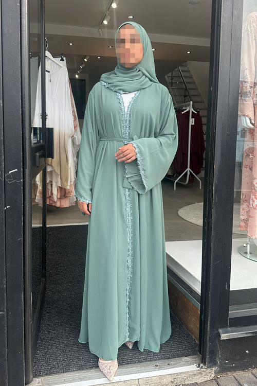 AMIRA LACE ABAYA SEA GREEN