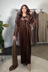 VELVET ABAYA TRUFFLE BROWN