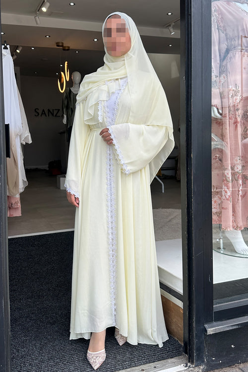 AMIRA LACE ABAYA BUTTER YELLOW