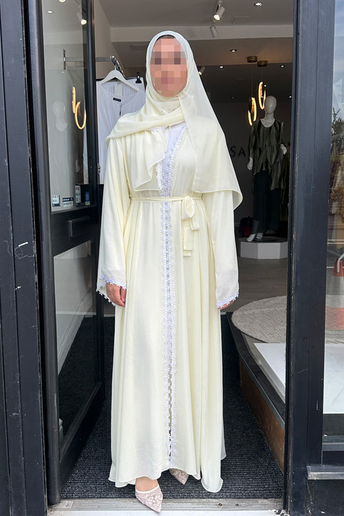 AMIRA LACE ABAYA BUTTER YELLOW