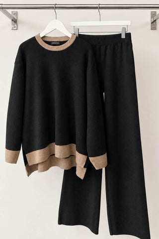LIVA CONTRAST KNIT CO-ORD BLACK
