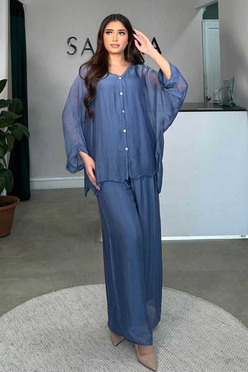 ZENA BUTTON SHIRT COORD BLUE