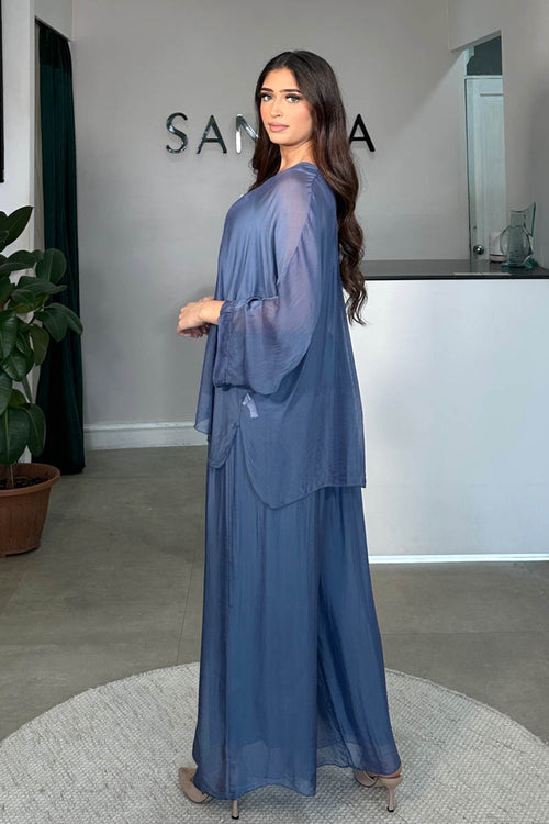 ZENA BUTTON SHIRT COORD BLUE