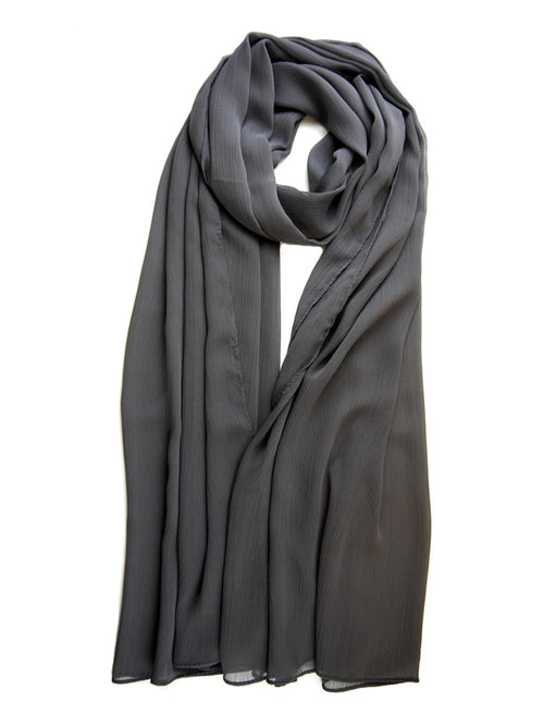 Steel Grey Lightweight Crinkle Chiffon